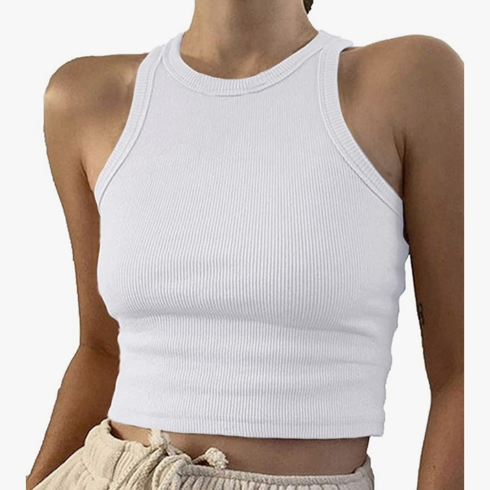 Women's White Ribbed Crop Top